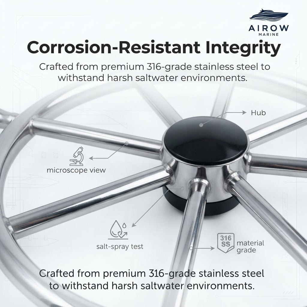 316 Stainless Steel Marine Steering Wheel - 8-Spoke, Mirror-Polish (400mm)