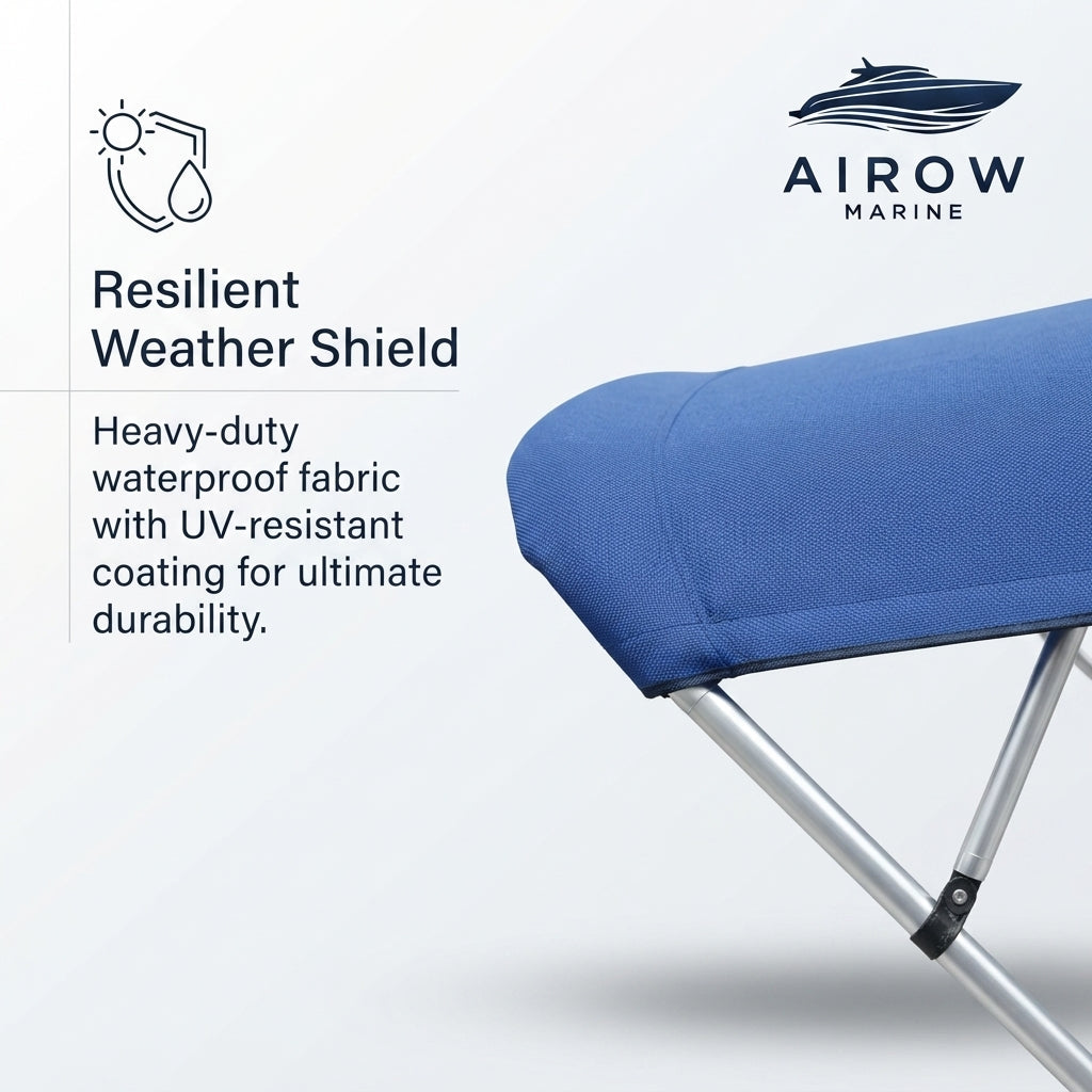 AirowMarine Folding Boat Bimini Top - UV-Resistant Blue Canopy w/ Aluminum Frame