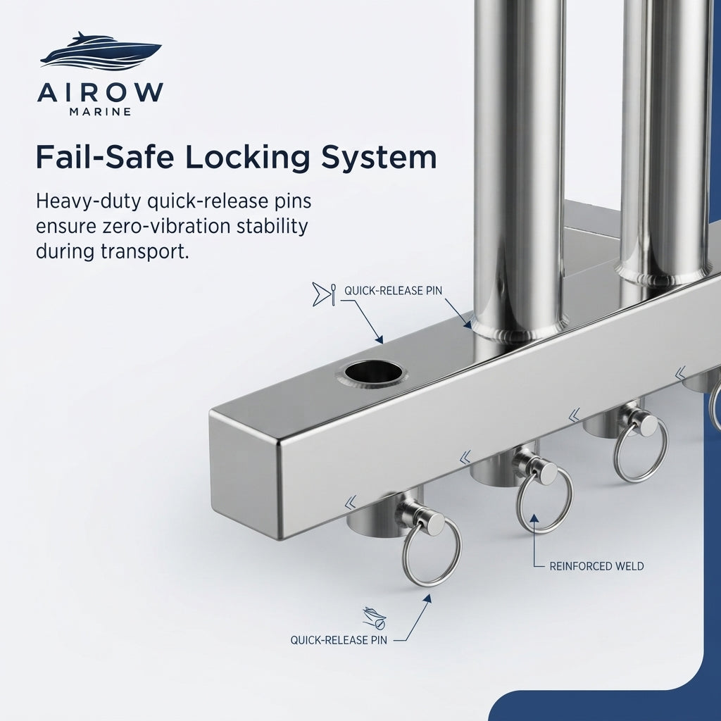Airow Marine 4-Rod Hitch Mount Fishing Rod Rack - Polished 304 Stainless Steel (Universal Fit)