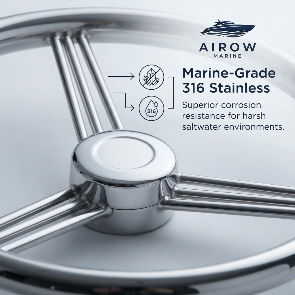 Airow Marine 316 Stainless Steel Boat Steering Wheel (13.5-Inch)