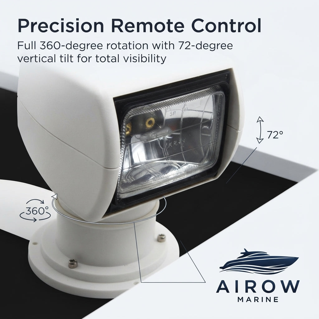 AirowMarine 100W Remote Marine Spotlight - 360° Rotation, 12/24V (200mm Height)