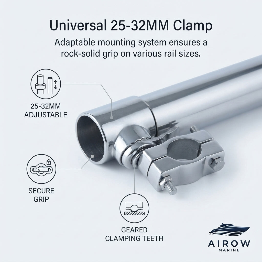AIROW MARINE 316 SS Clamp-On Fishing Rod Holder - 25-32mm Rail Fit