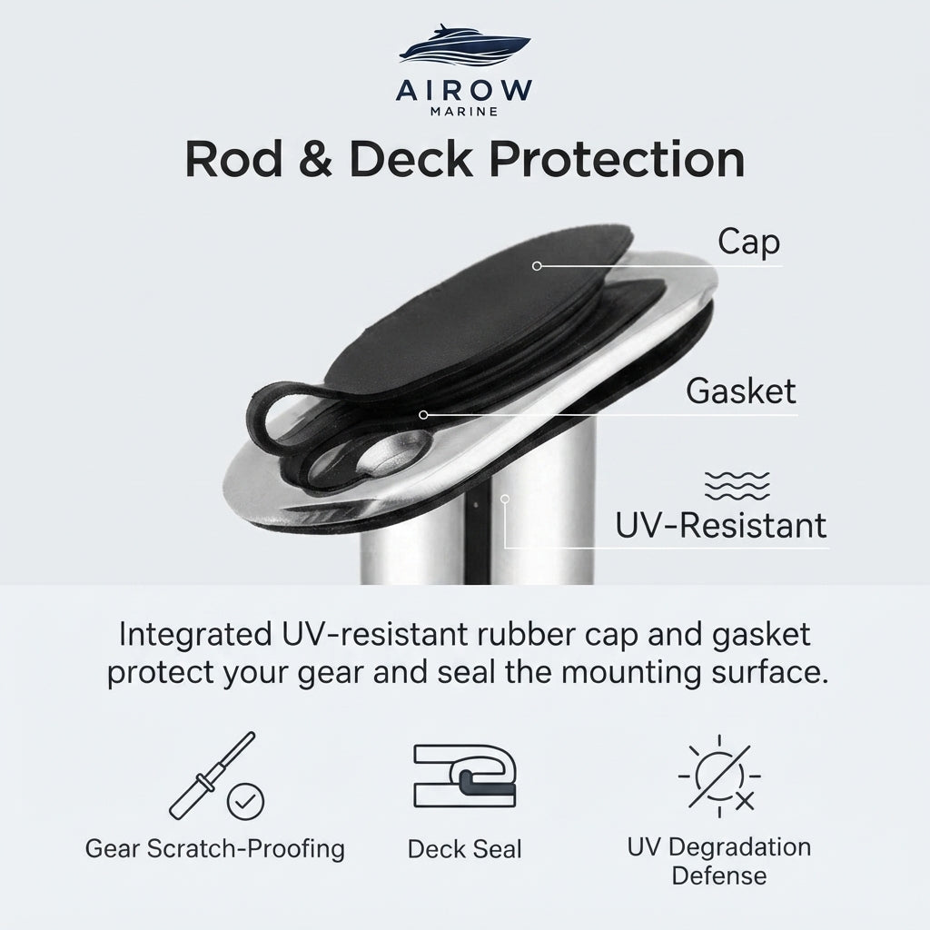 AirowMarine 304 Stainless Steel Fishing Rod Holder - Mirror Polish (230mm H)