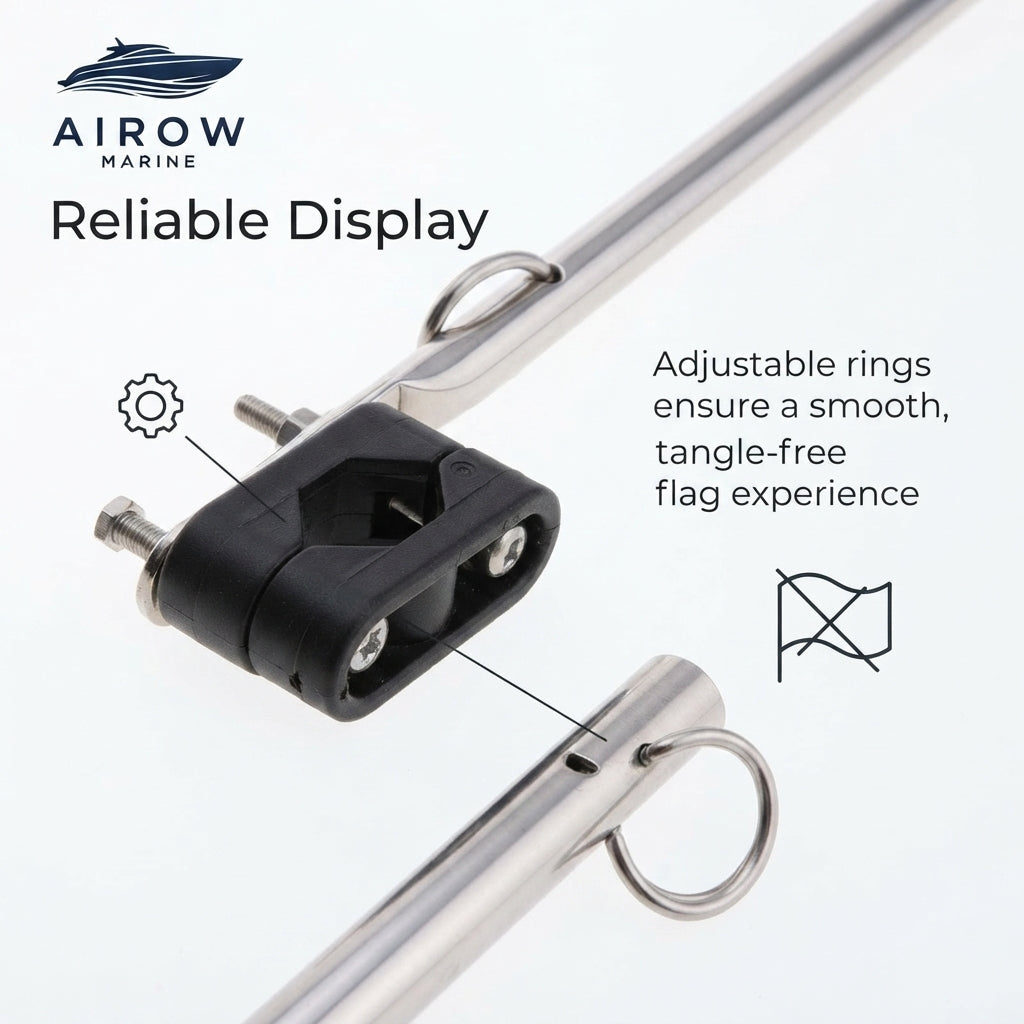 Marine Boat Flagpole Set – 316 Stainless Steel, Adjustable Rail Mount (385mm) – marine application view
