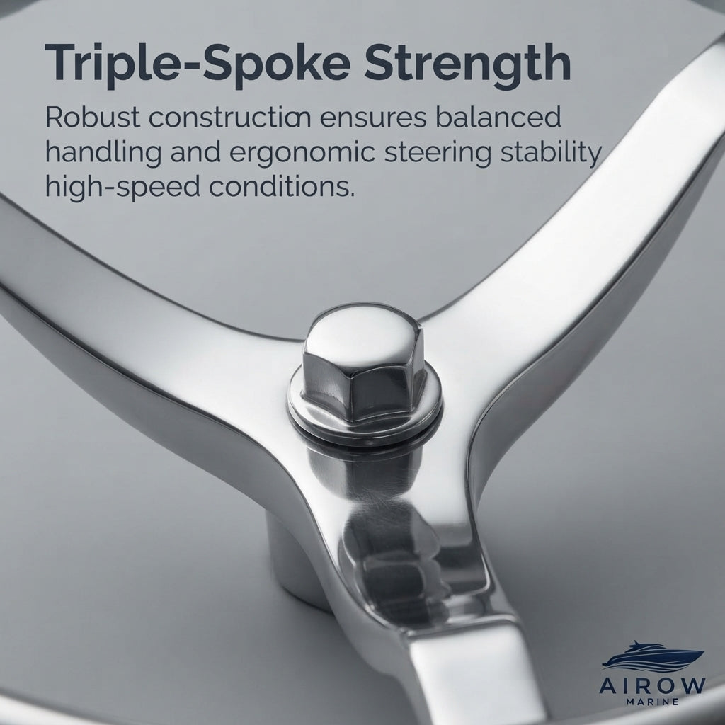 AirowMarine 13.5-inch 3-Spoke Marine Steering Wheel - Mirror Polish 316 Stainless Steel