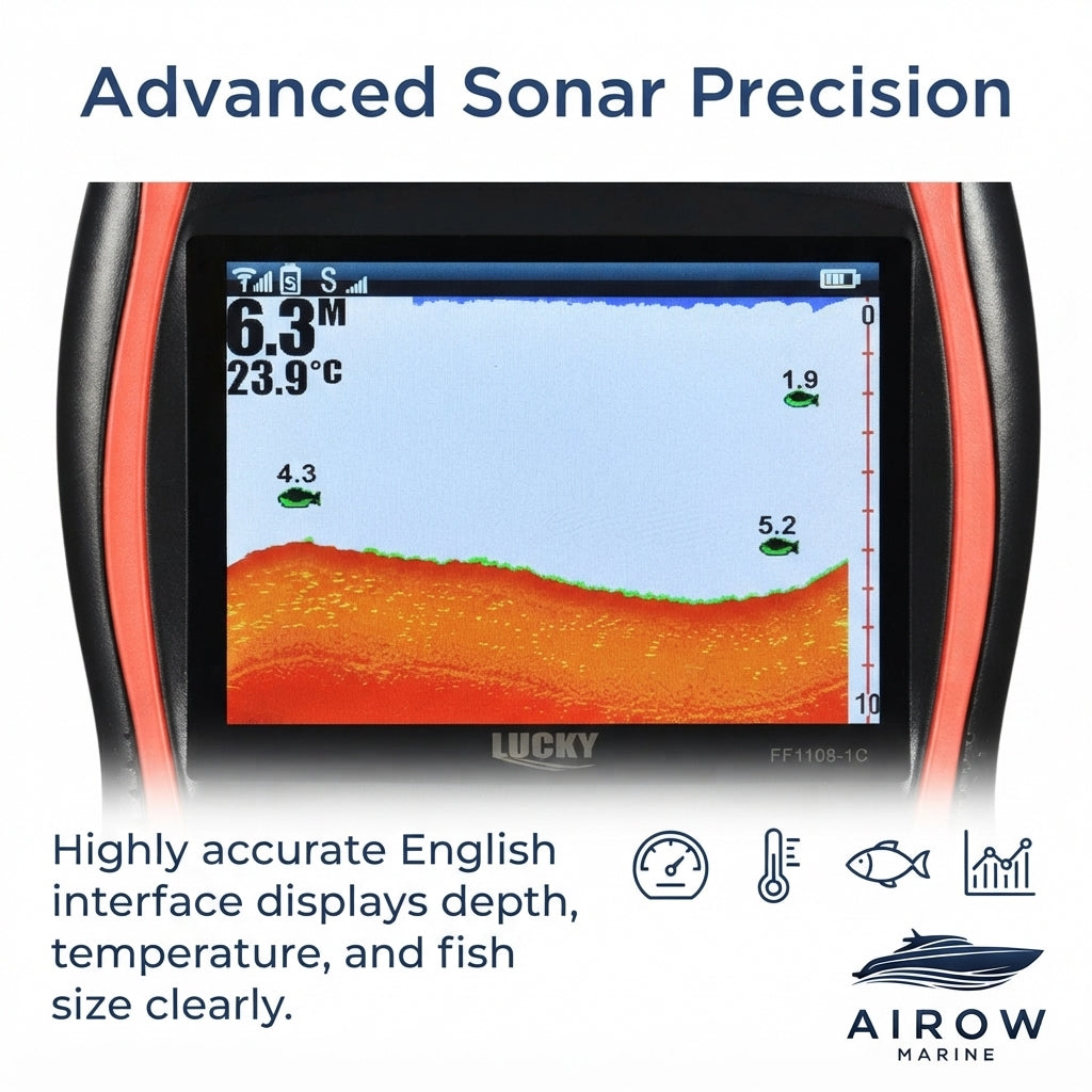AirowMarine Wired Fish Finder - HD Color Sonar, 8m Deep-Reach Transducer