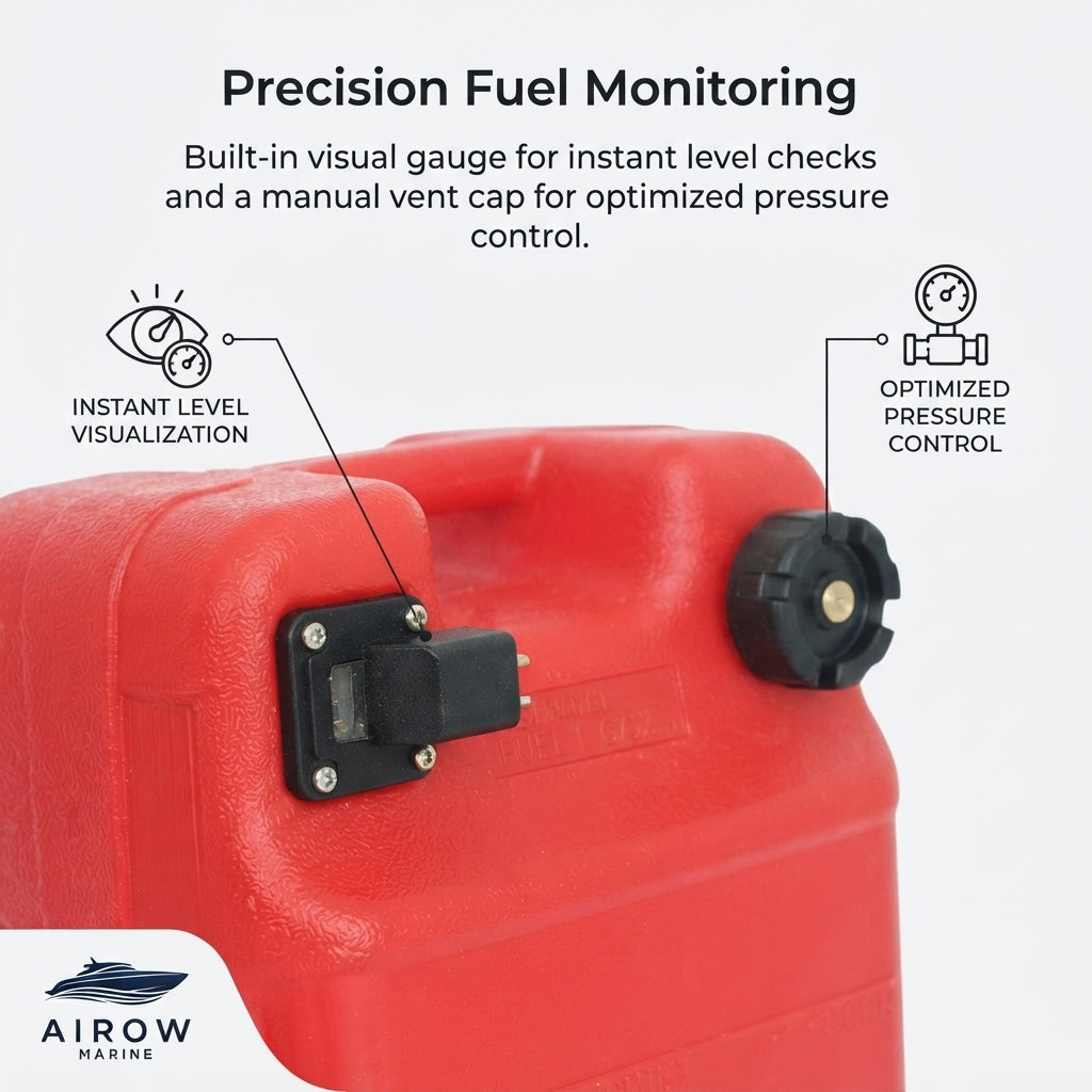 AirovMarine 24L Portable Marine Fuel Tank Kit - Integrated Gauge & Universal Fuel Line