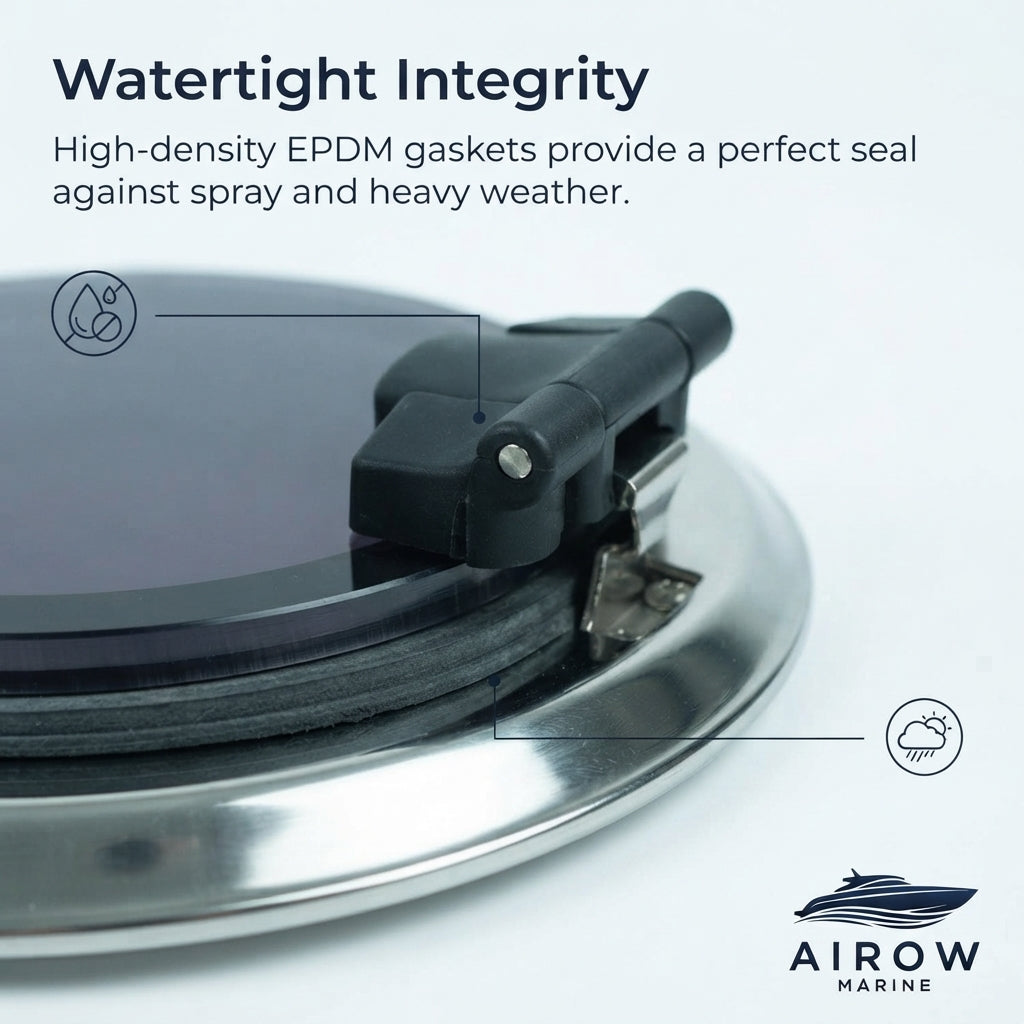 AirowMarine 316 SS Round Porthole - Impact-Resistant Acrylic (262.6mm OD)