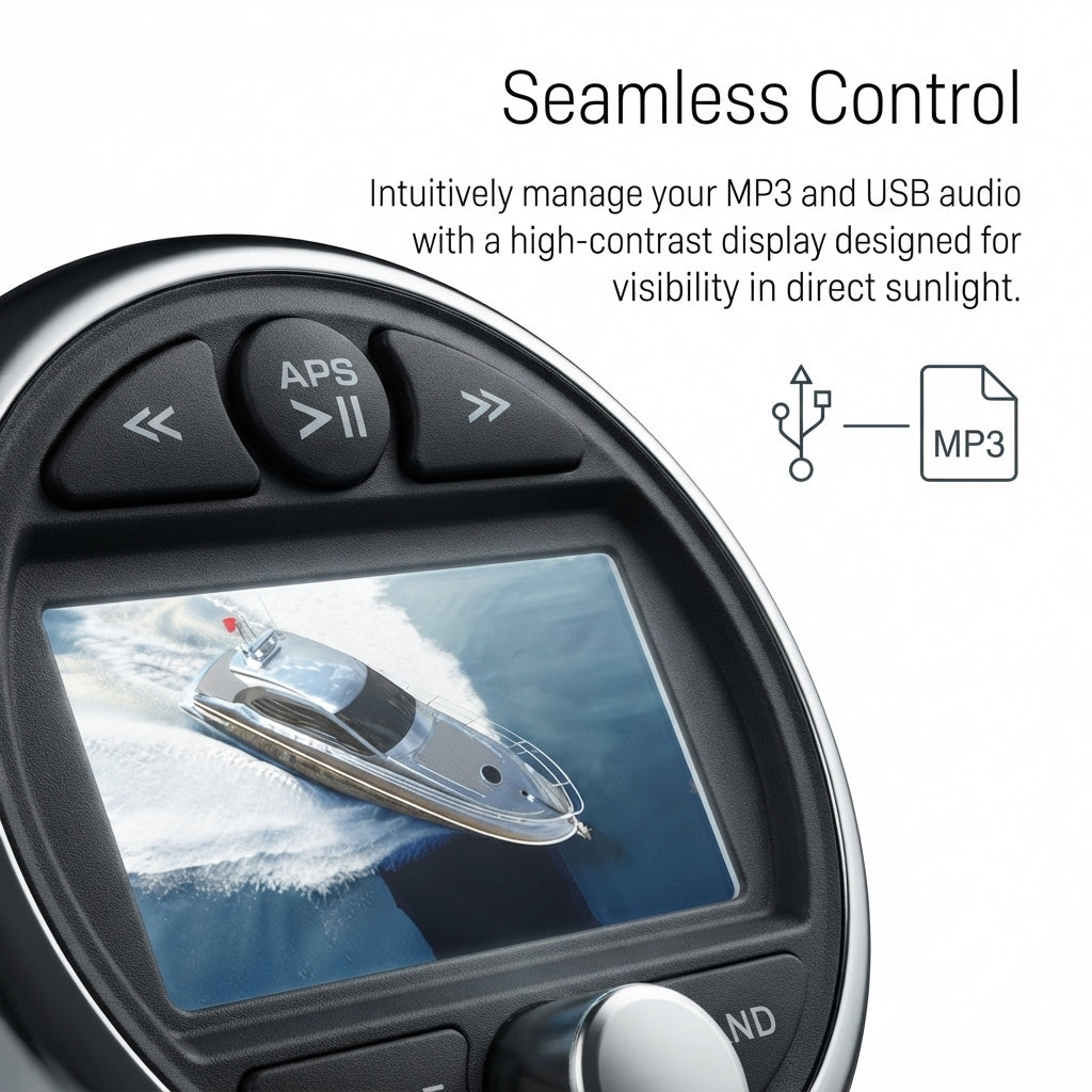 Waterproof Marine Bluetooth FM Radio - Yacht Stereo with USB MP3 Player