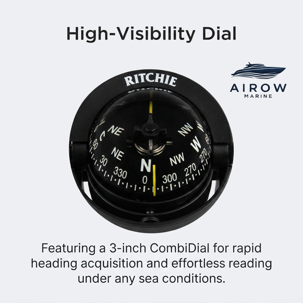 Ritchie B-51 Marine Magnetic Compass - 3-inch High-Contrast Dial with 12V Green Lighting