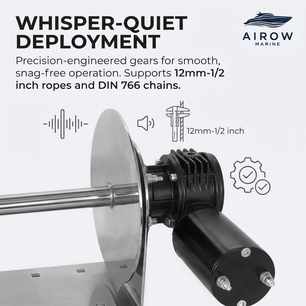 AirowMarine D612/D912 Electric Anchor Winch – 12V DC, 330-485lb Pull – marine application view