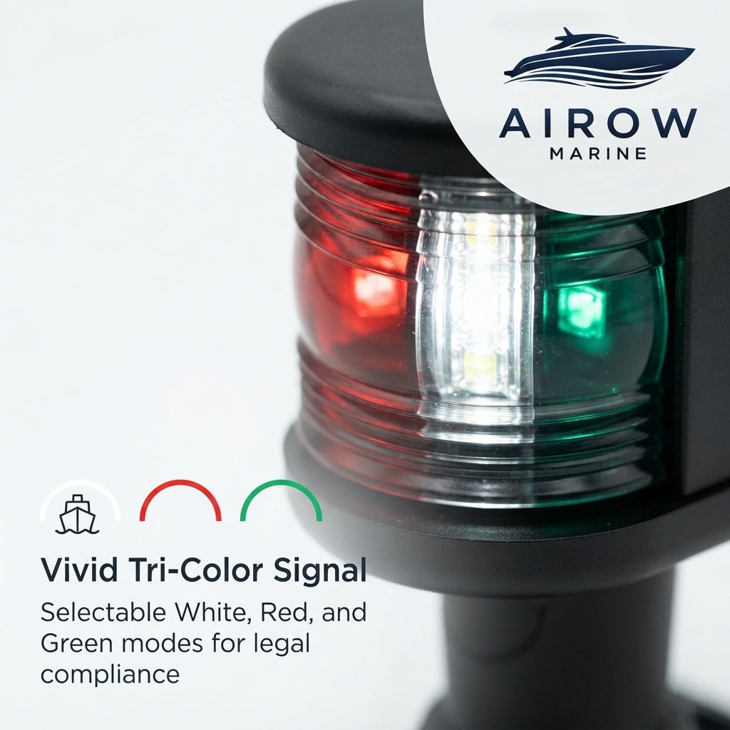 Airow Marine 12V Tri-Color LED Navigation Light - IP66 Deck Mount (99mm)