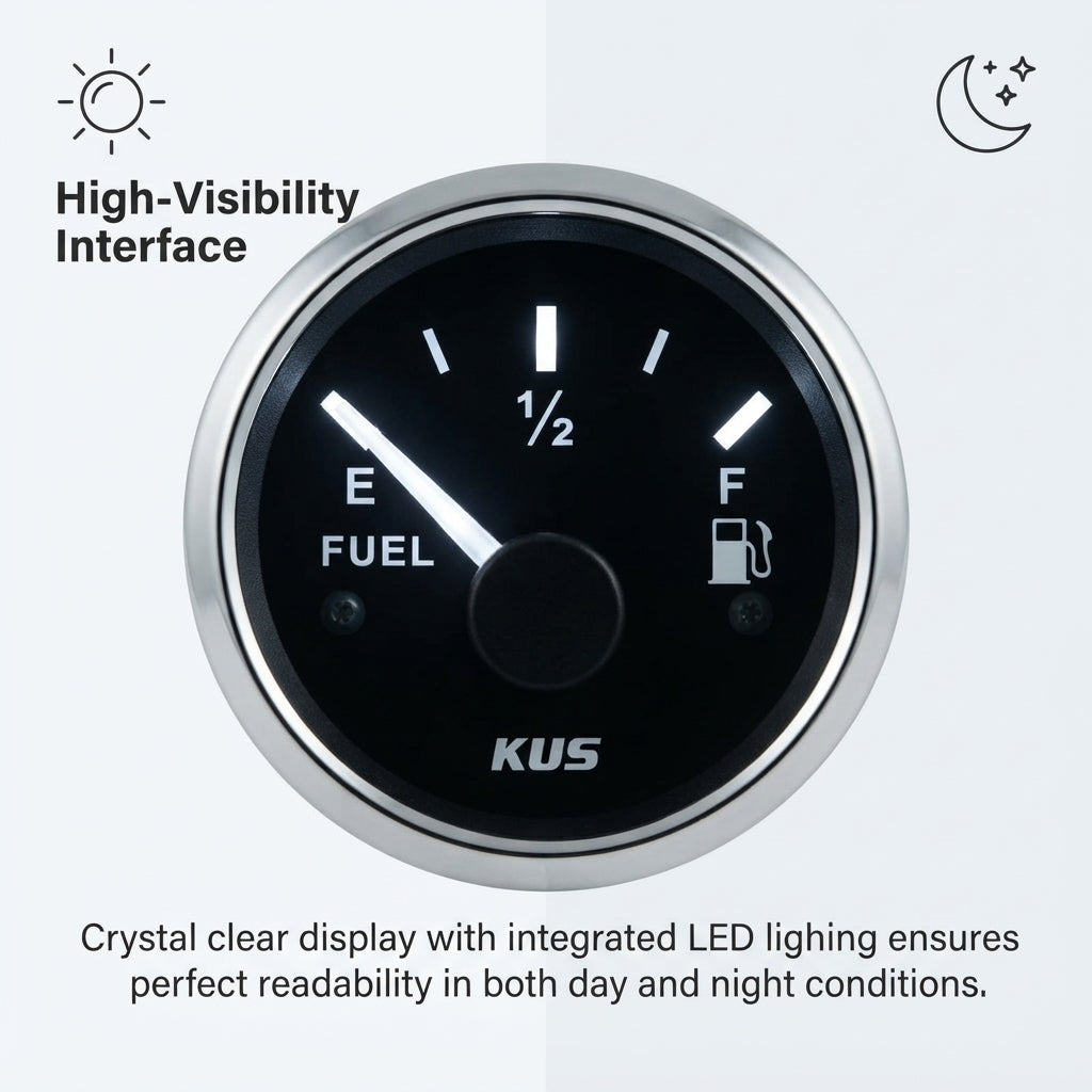 KUS Marine Fuel Level Gauge - 12/24V, IP67 Waterproof, Anti-Fog 52mm (2-1/16")