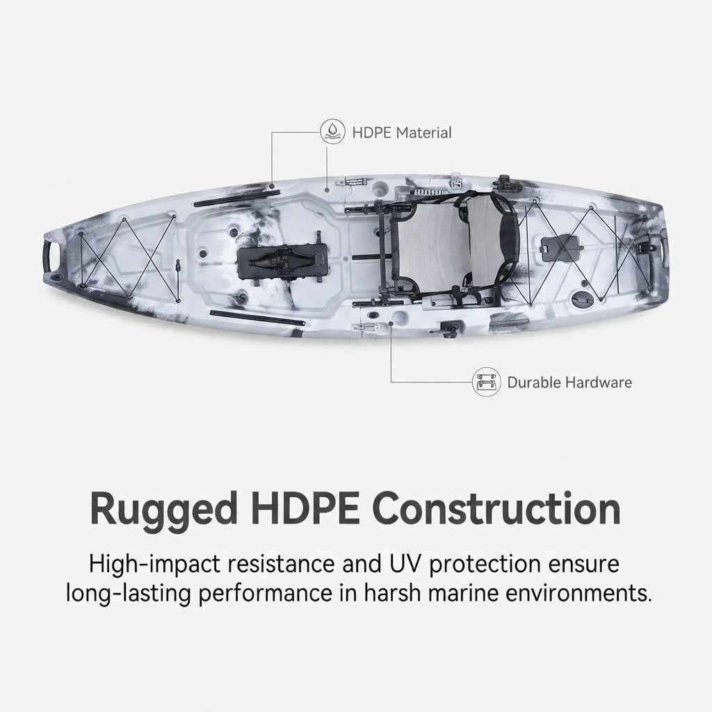 AirowMarine Modular Fishing Kayak – Two-Section, Pedal-Ready HDPE Hull – detail view