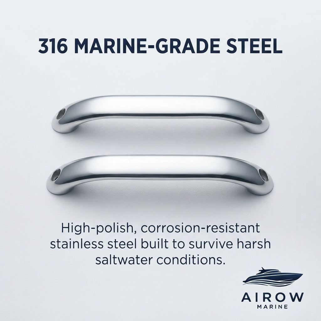 316 Stainless Steel Boat Grab Handle - 300mm Mirror-Polished Marine Handrail