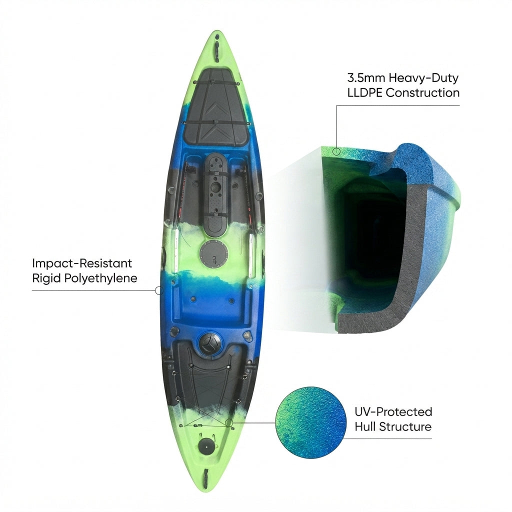 AirowMarine 395cm Fishing Kayak – LLDPE Rotomolded Pedal & Rudder System – detail view