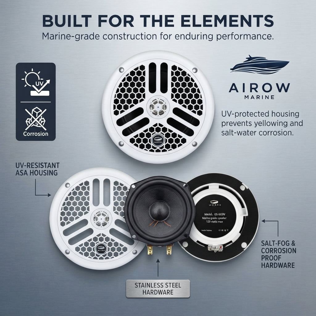AirowMarine Waterproof Coaxial Speakers - IPX6 Rated (6.5 Inch)