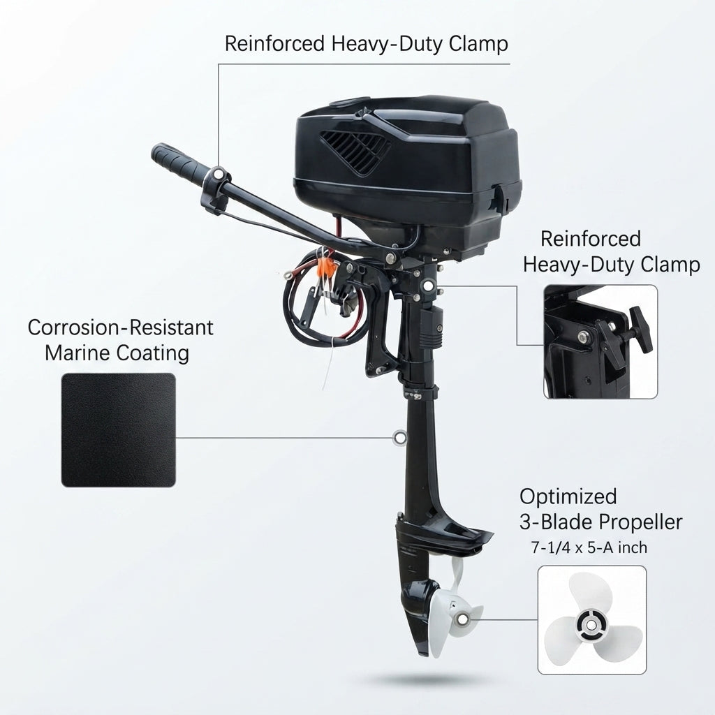 HangKai 48V 5.0 HP Brushless Electric Outboard Motor - 1200W, 12kg