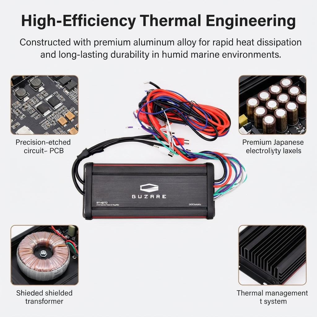 Guzare BT4870 Marine 4-Channel Class D Amp - 300W Peak, IPX7 Waterproof
