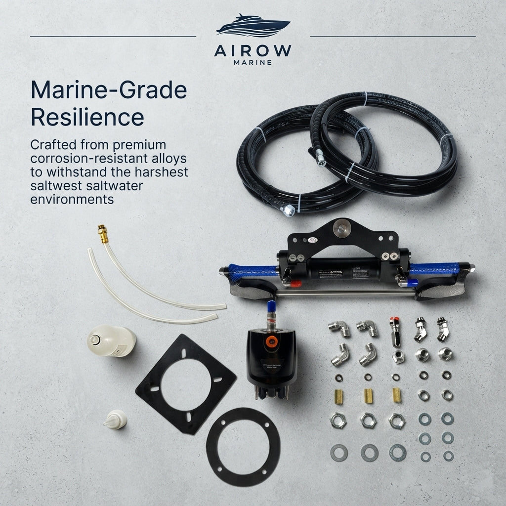 AirowMarine 350HP Outboard Hydraulic Steering System - Hard Anodized, Universal Fit