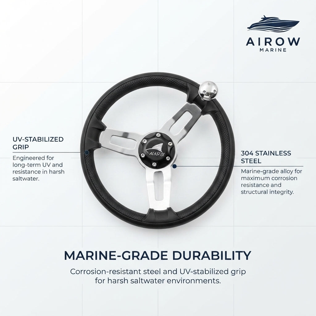 Marine Steering Wheel - 304 Stainless Steel with Grip (13.5-Inch)