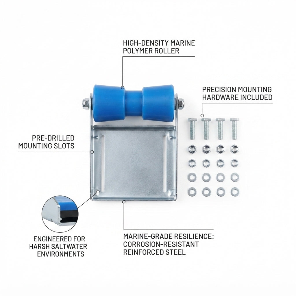 8-Inch Heavy-Duty Trailer Roller Bracket - Marine-Grade Steel & High-Impact Poly Roller