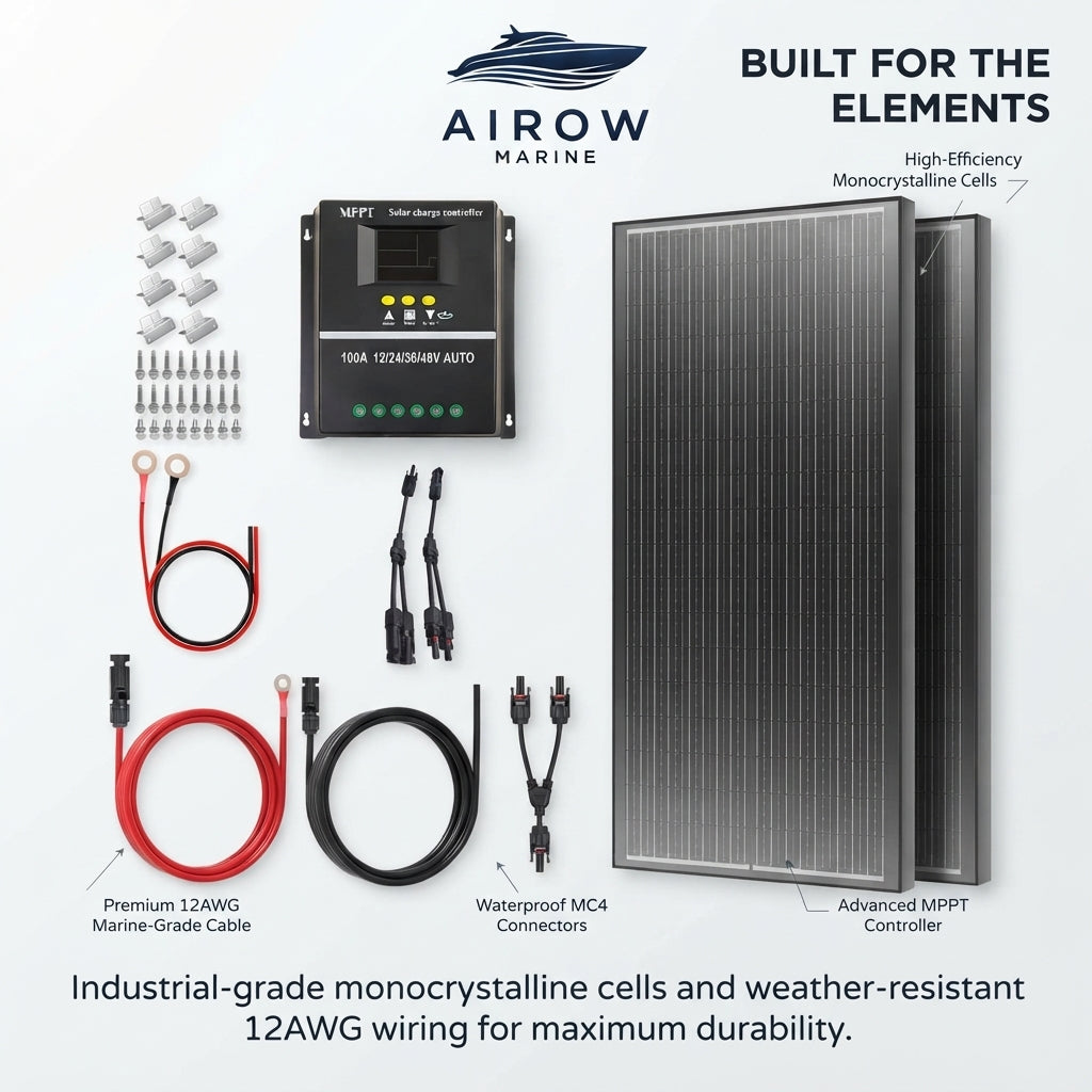 Airow Marine 100W Monocrystalline Solar Panel Kit with 100A PWM Controller