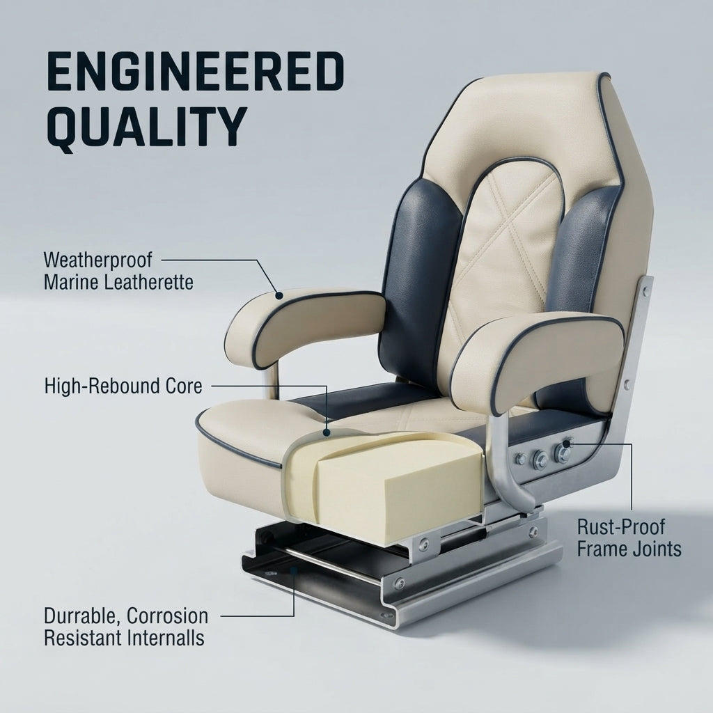 Luxury Marine Captain's Chair – UV-Resistant Vinyl & 316 SS Frame – detail view