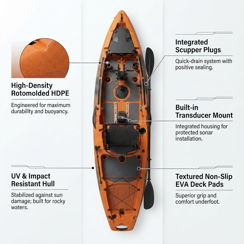AirowMarine Pedal Fishing Kayak – Rotomolded HDPE, Hands-Free (305cm) – detail view
