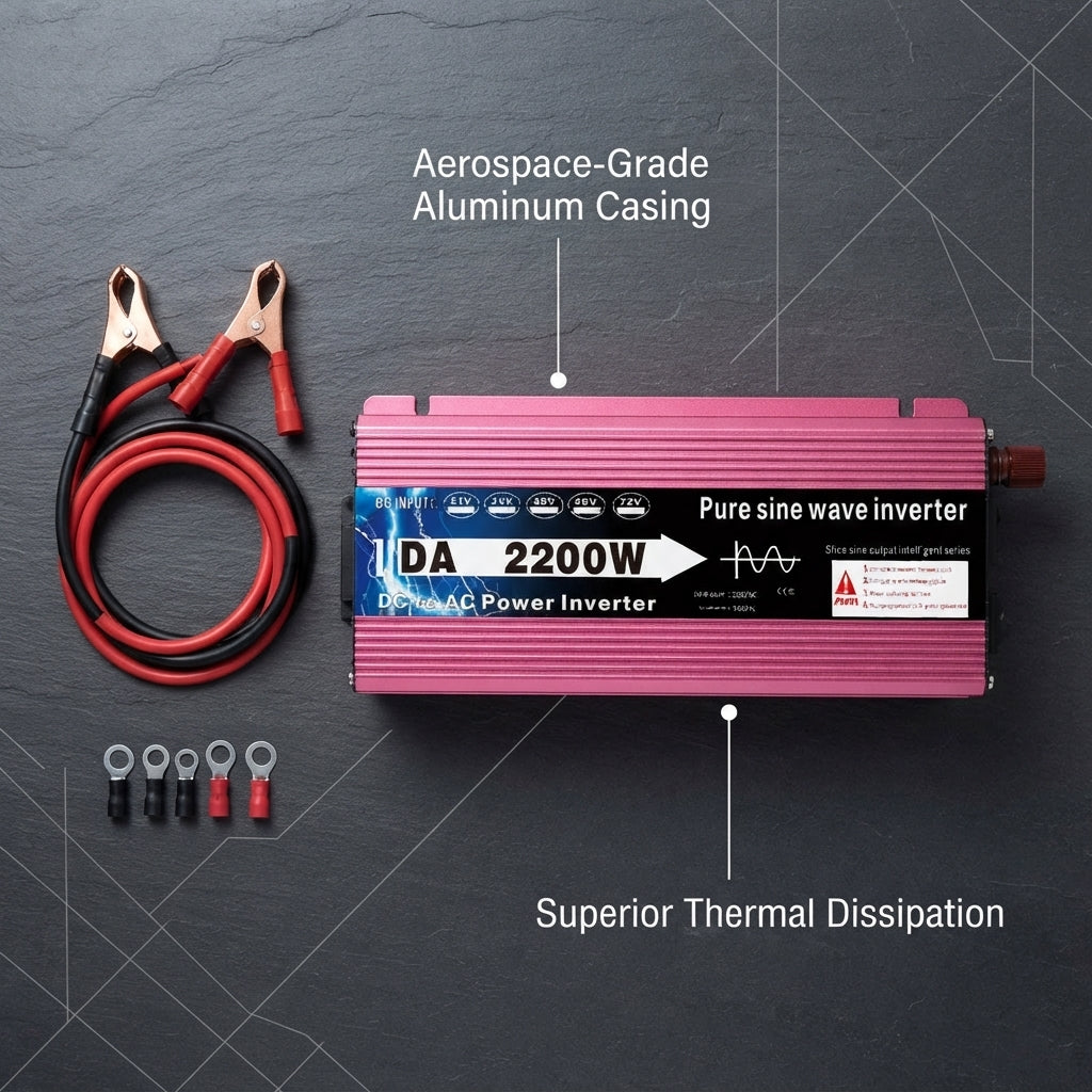 Airow Marine 2200W Pure Sine Wave Inverter - Multi-Voltage DC to AC Power (27x11x7cm)