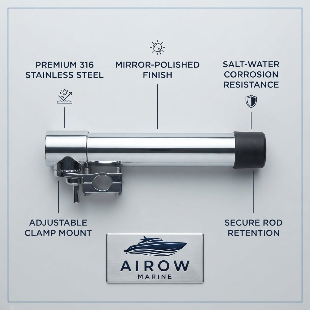 AIROW MARINE 316 SS Clamp-On Fishing Rod Holder - 25-32mm Rail Fit