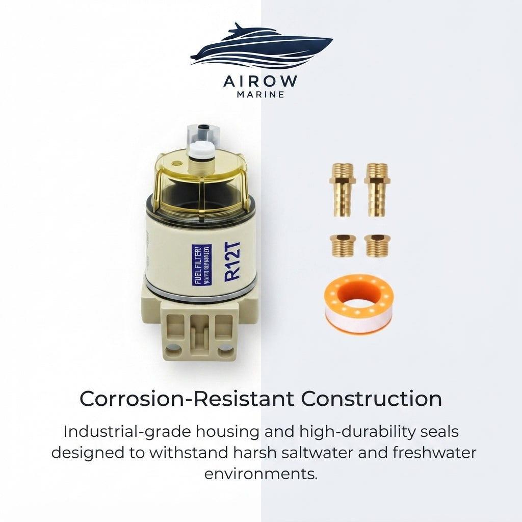 R12T Marine Fuel Filter & Water Separator - 10 Micron (30 GPH) for Outboard Motors