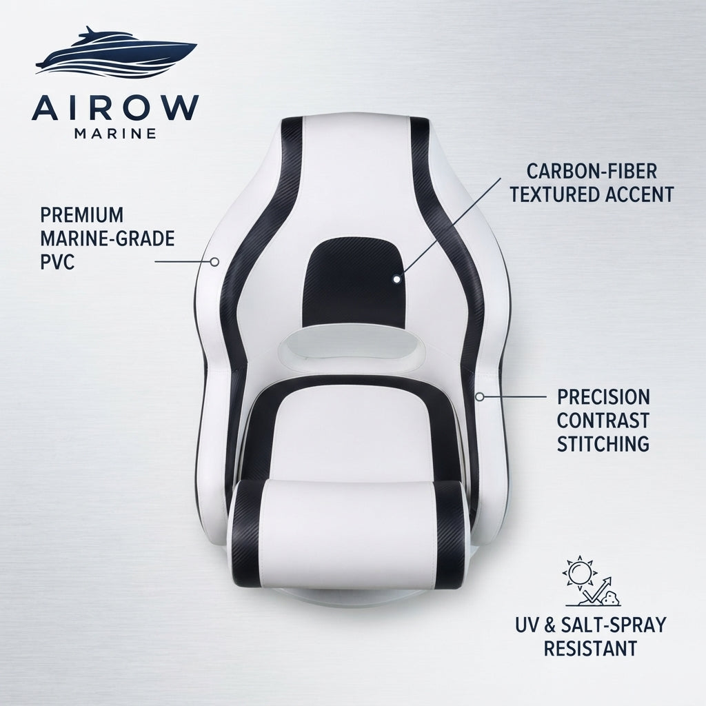 Airow Marine Waterproof PVC Boat Seat - Integrated Leg Rest (60x60x53cm)