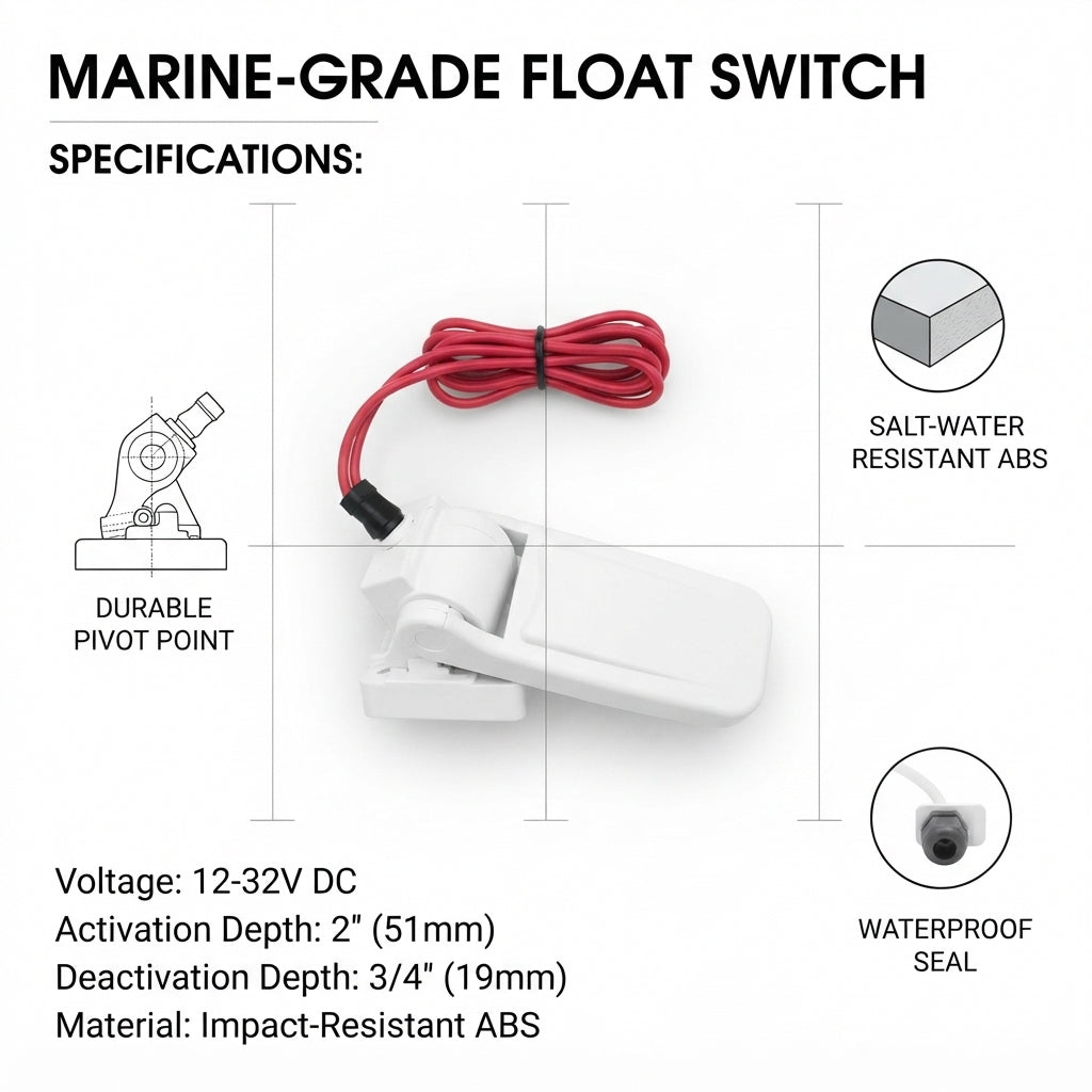 Marine Bilge Pump Float Switch - Automatic, 12-32VDC, Ignition Protected
