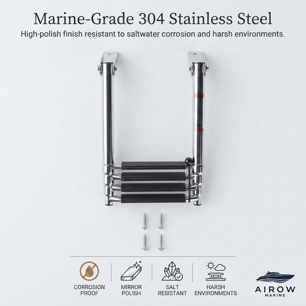 AirRow Marine 4-Step Retractable 304 SS Boat Boarding Ladder (1160mm)