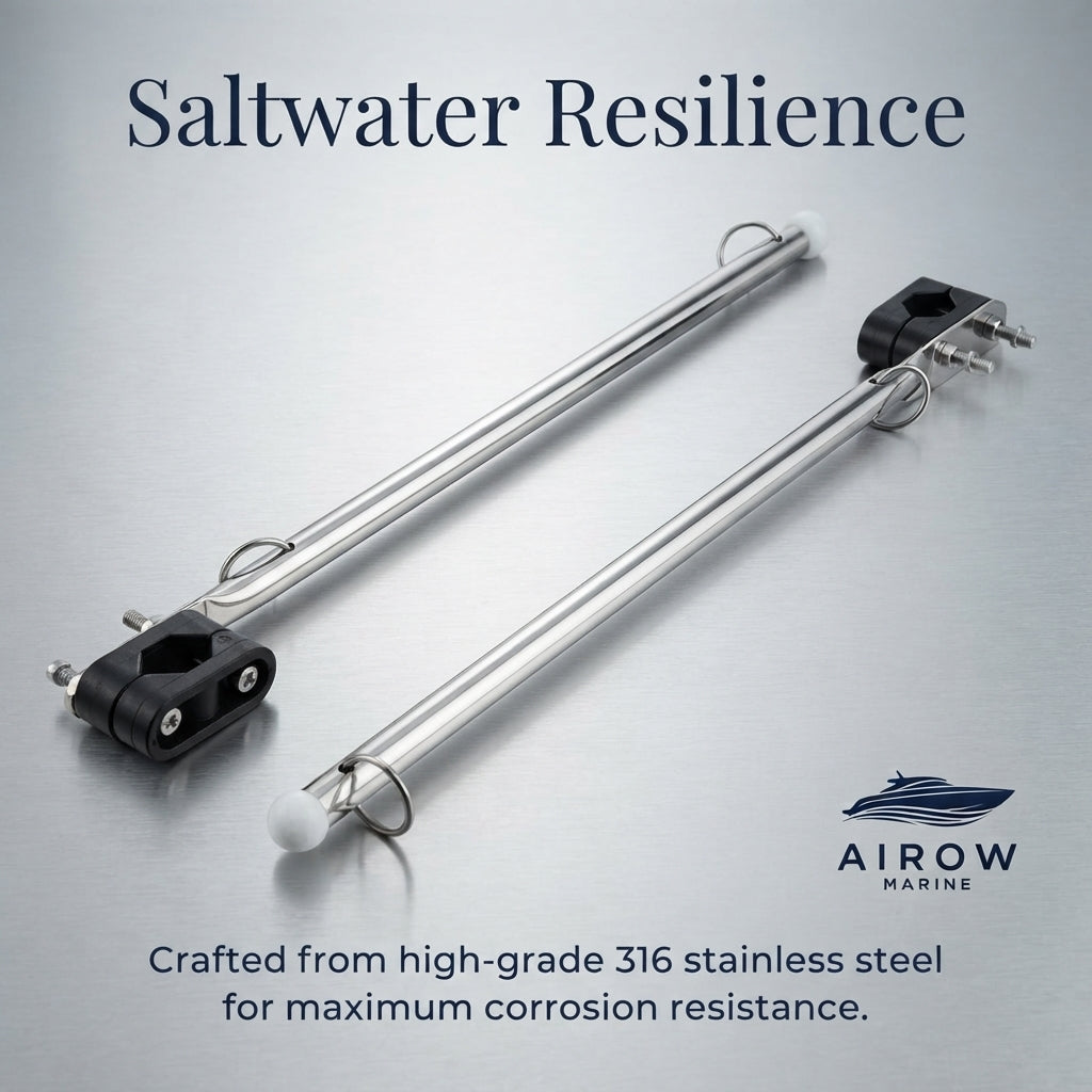 Marine Boat Flagpole Set – 316 Stainless Steel, Adjustable Rail Mount (385mm) – detail view