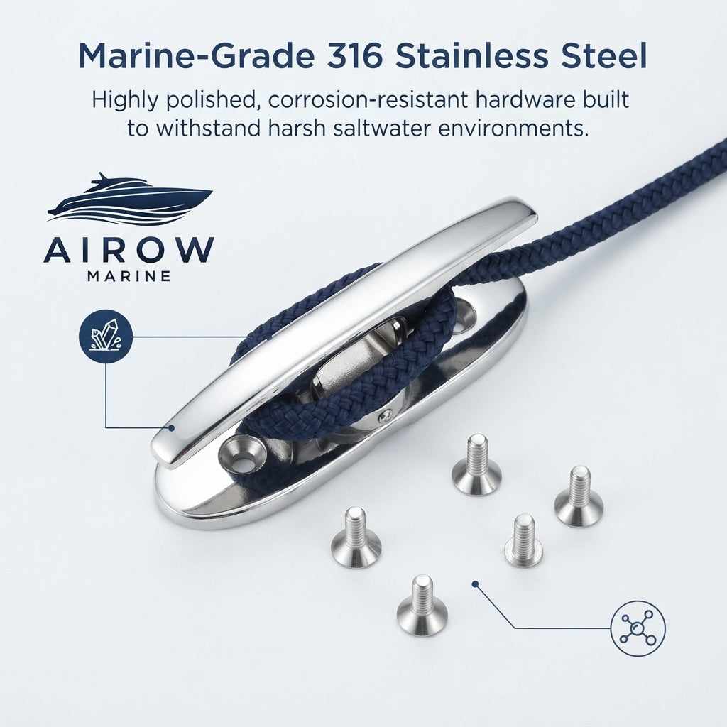 6-inch 316 Stainless Steel Folding Marine Cleat - Mirror Polished Yacht Hardware