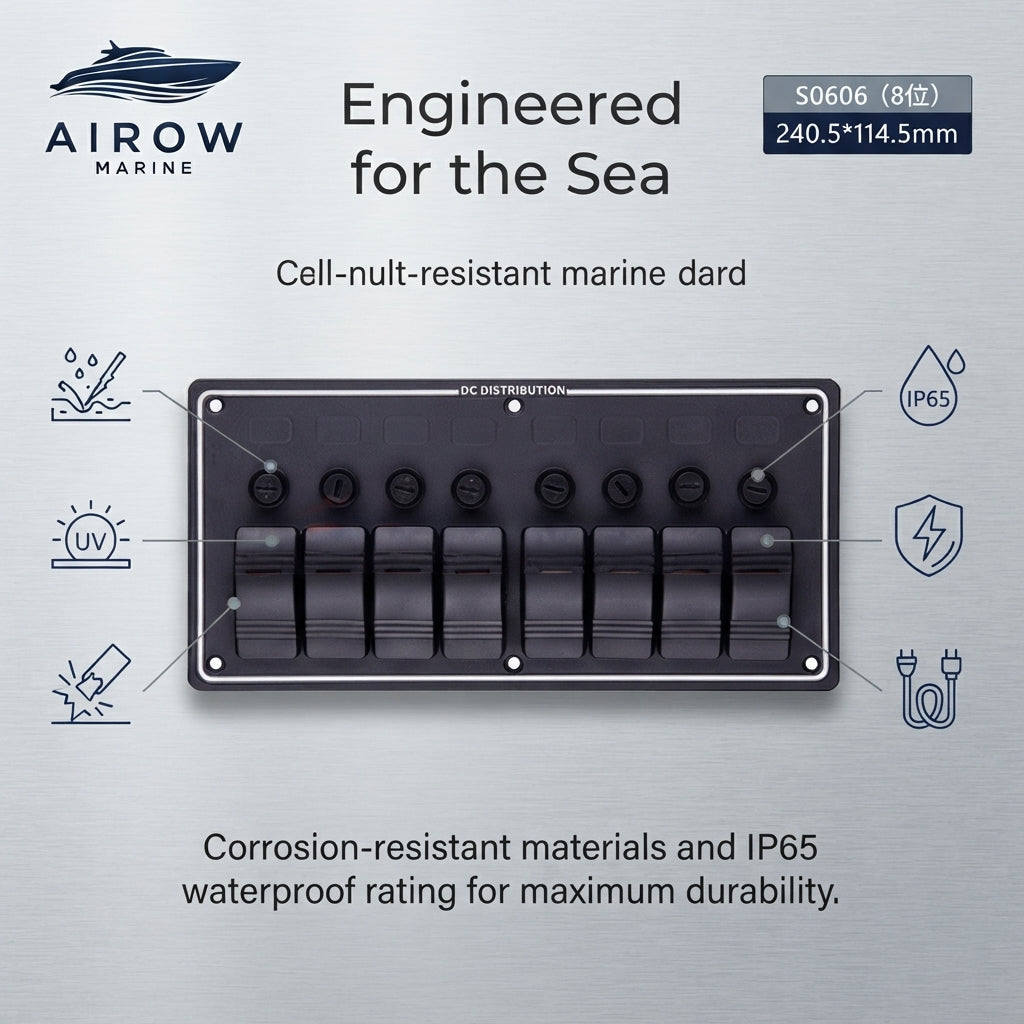 Airow Marine 8-Gang Waterproof DC Switch Panel - IP65 Rated (0-30V)