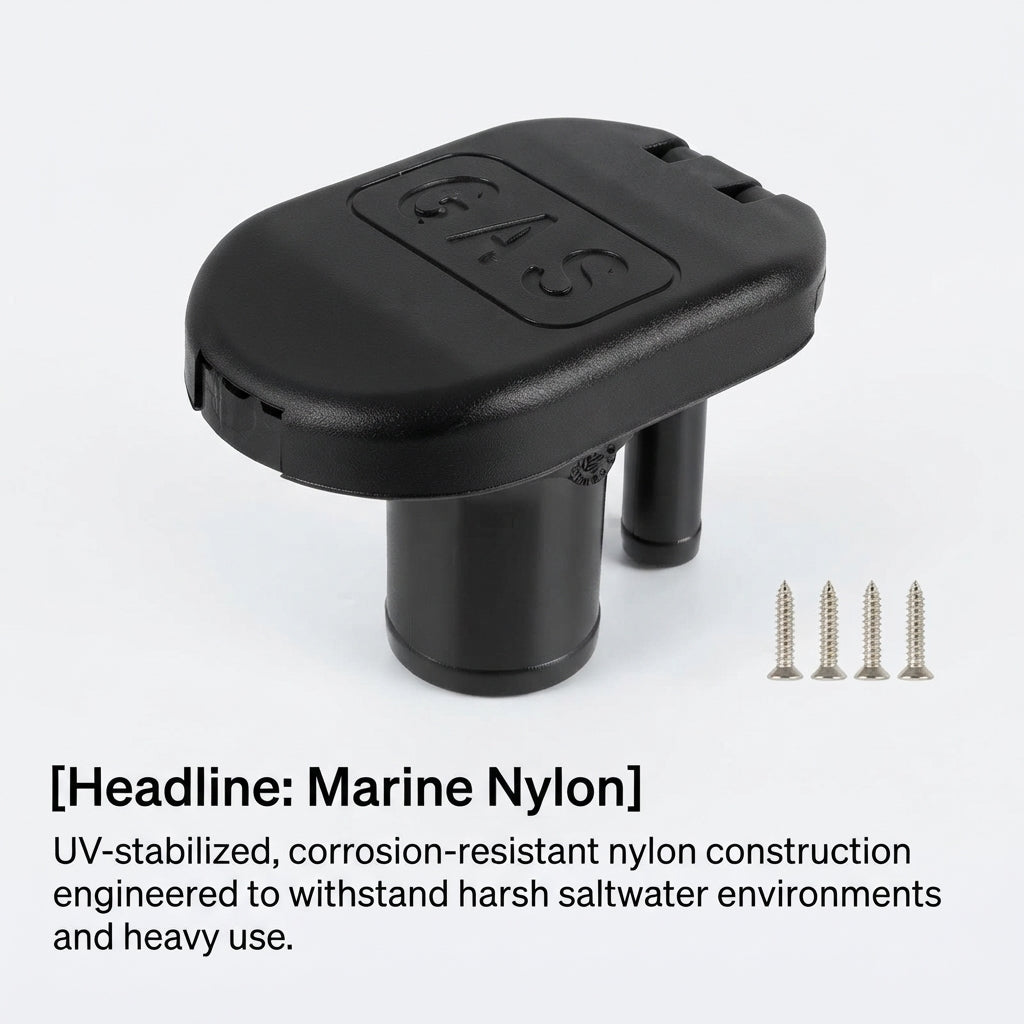 Marine Flip-Top Fuel Filler Cap - UV-Stabilized Nylon with Integrated Gas Vent