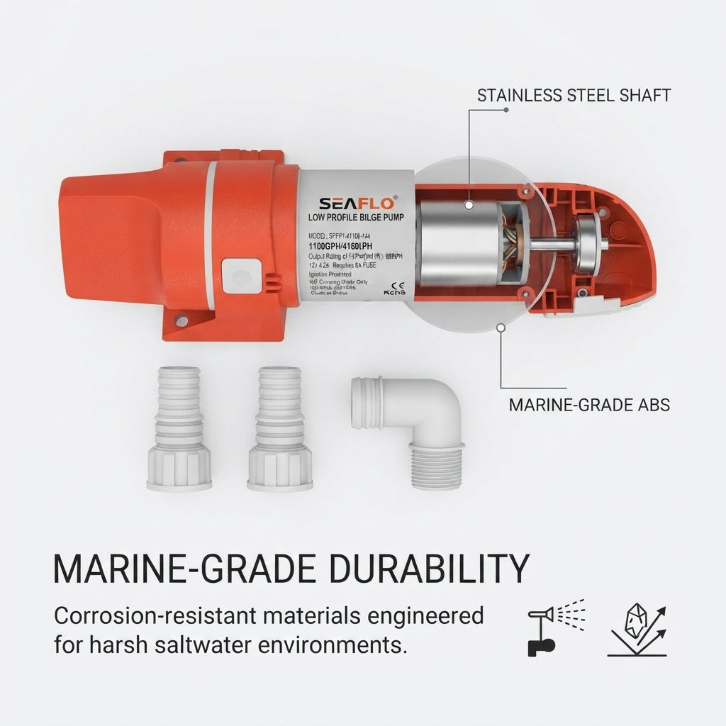 Seaflo 1100GPH Low Profile Automatic Bilge Pump – 12V/24V Marine Drainage – detail view