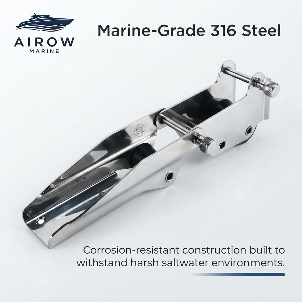 Airow Marine 330 Folding Anchor Bracket - Dual Roller 316 Stainless Steel