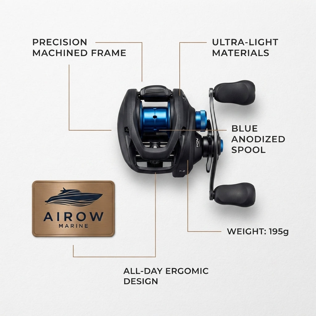 AirowMarine SLX Baitcasting Reel - 7.2 High-Speed Gear, 5KG Drag