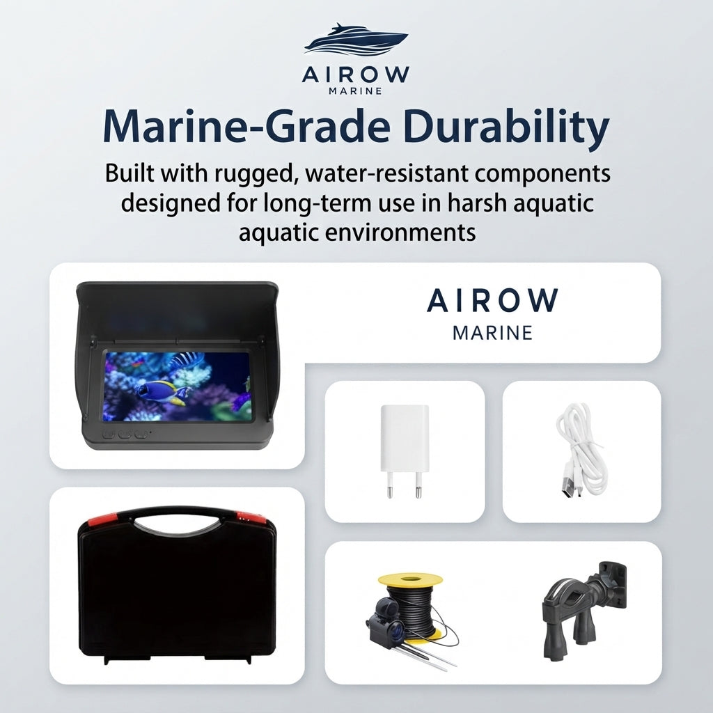 AirowMarine 5-Inch HD Fish Finder Display - Night Vision Underwater Camera System