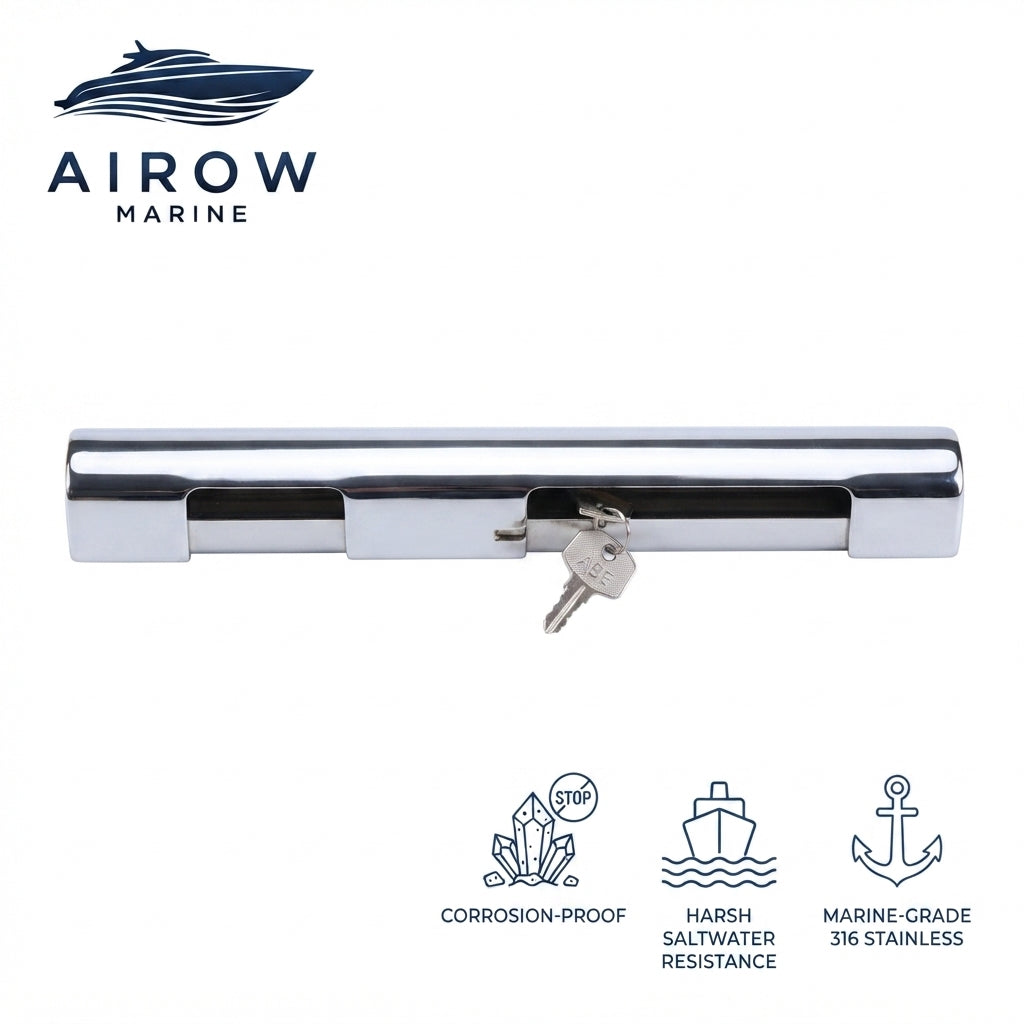 Airow Marine Polished Stainless Steel Outboard Motor Lock - Anti-Theft Security (302mm)