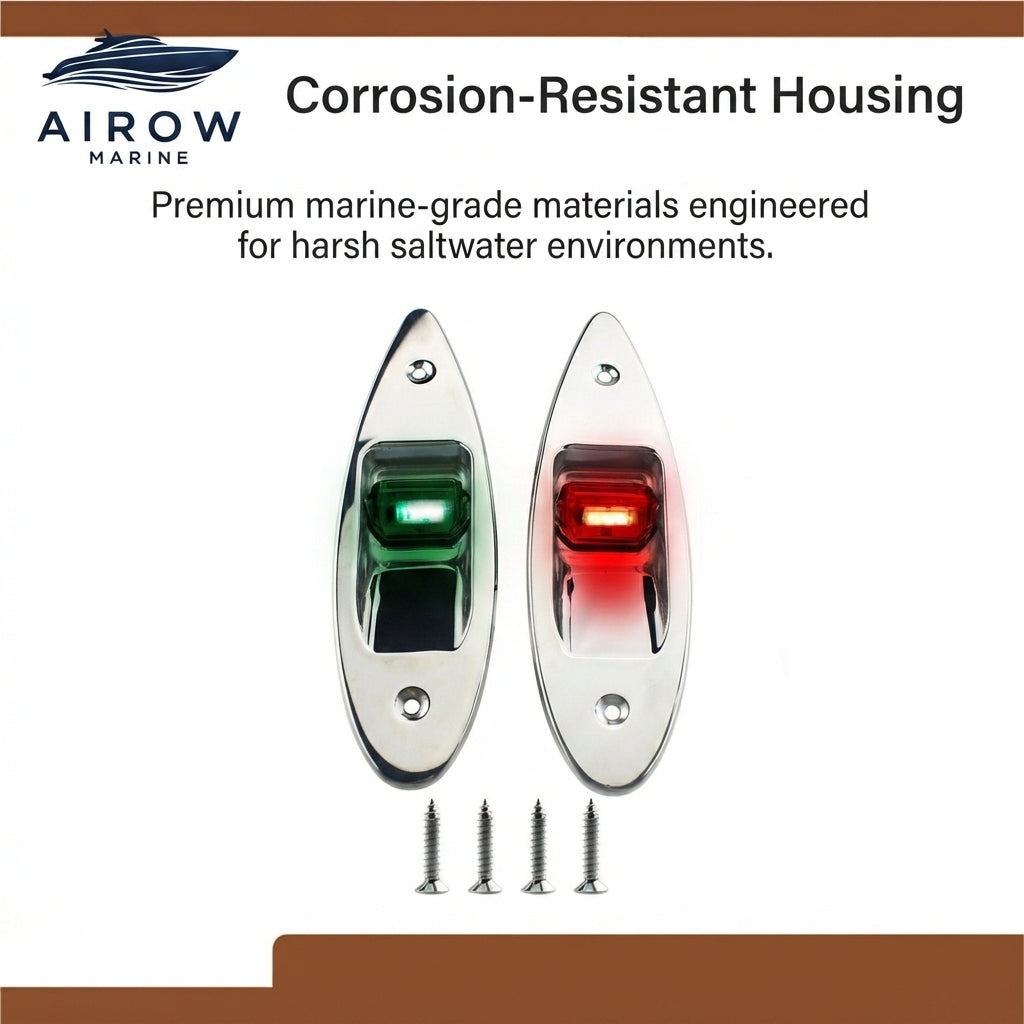 Marine LED Bow Navigation Lights – IP67 Water-Resistant 316 SS (12V Red/Green) – detail view
