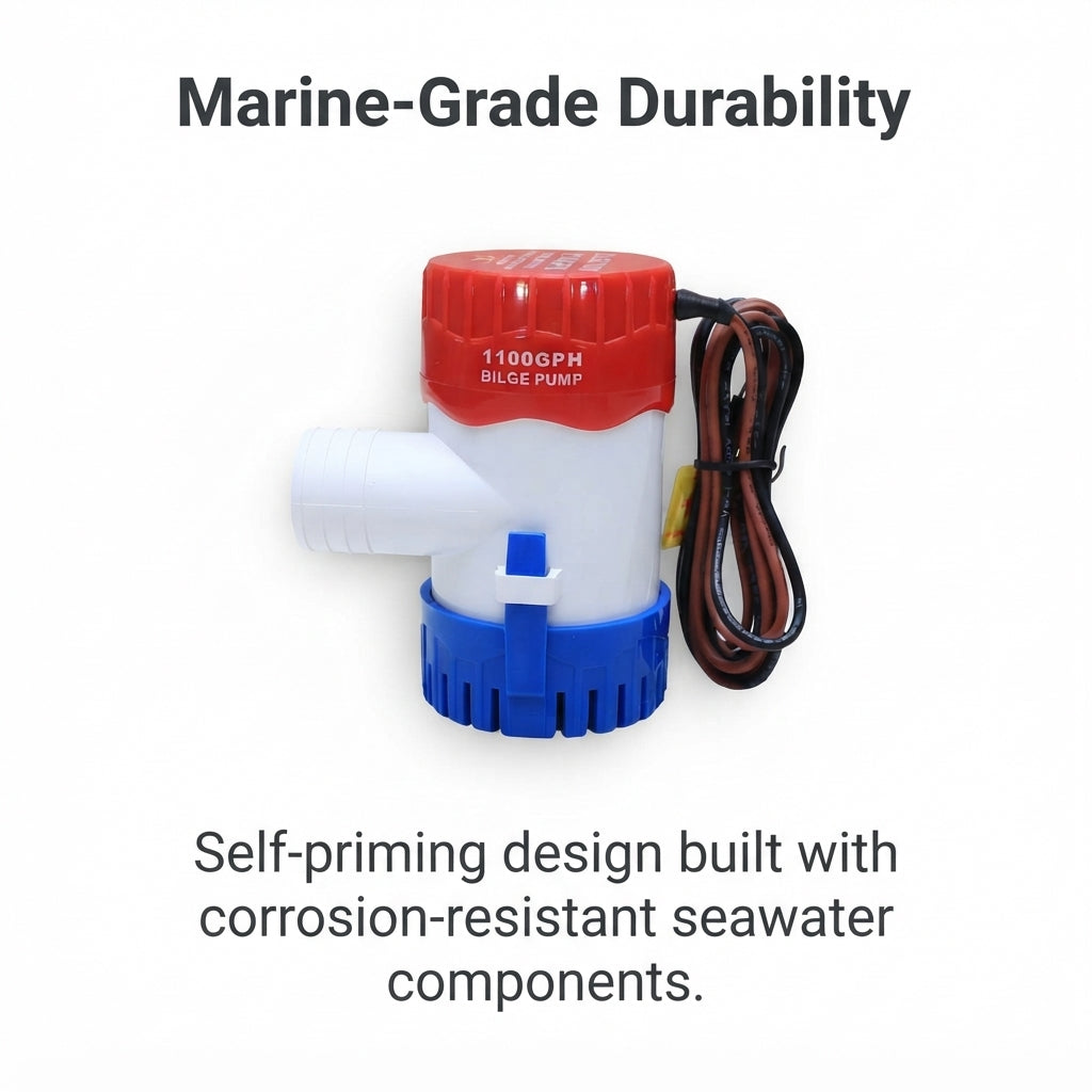 Airow Marine 1100 GPH Bilge Pump - 12V/24V Submersible Seawater Rated