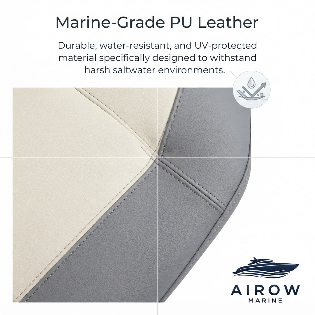 AirowMarine Premium PU Leather Marine Seat - Folding Leg Rest & Low-Back