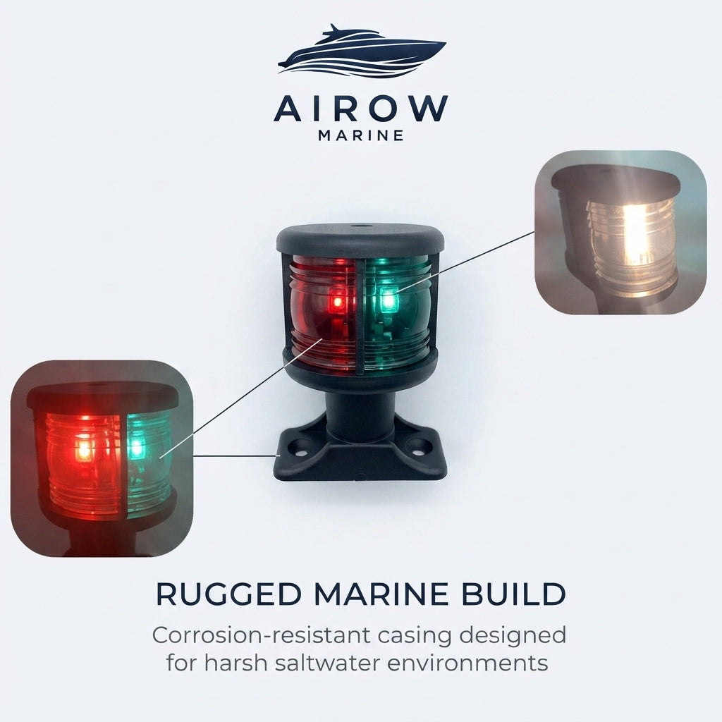 Airow Marine 12V Tri-Color LED Navigation Light - IP66 Deck Mount (99mm)