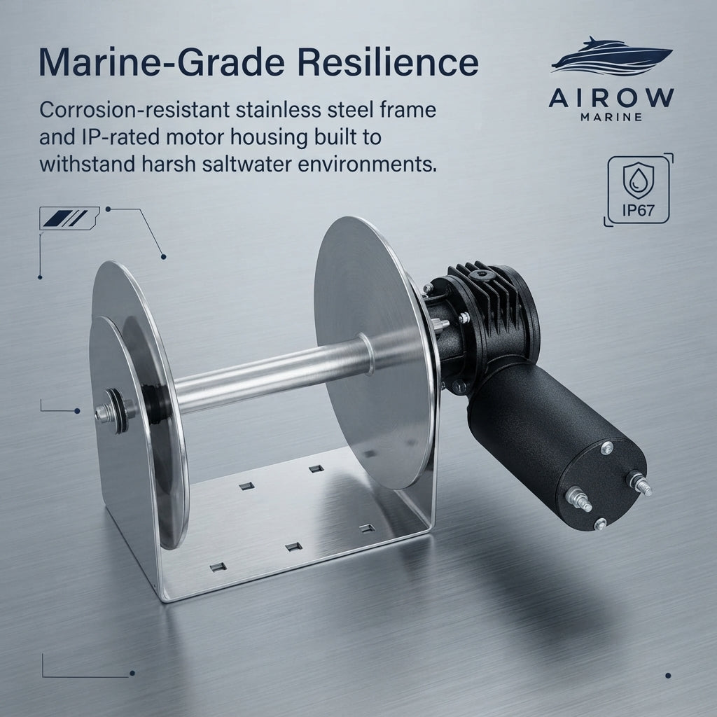 AirowMarine D612/D912 Electric Anchor Winch – 12V DC, 330-485lb Pull – detail view