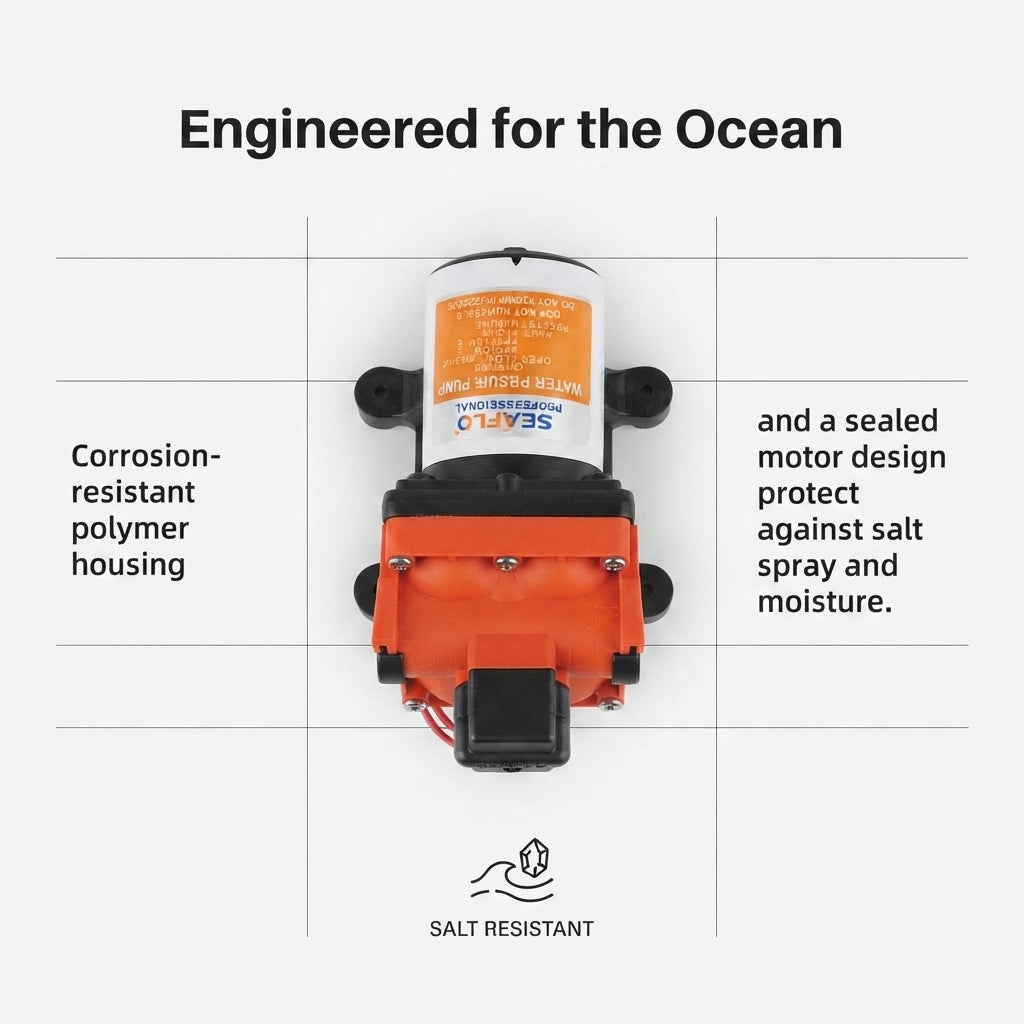 Marine Fresh Water Booster Pump – 3.0 GPM, 55 PSI, Quick-Connect – detail view